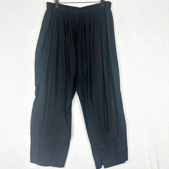Amelline Linen Blend Pull On Pants Size XL Cropped Black Minimalist Lagenlook - Picture 2 of 5